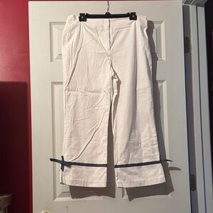 Focus 2000 White Cropped Pants with Navy Hem Ribbon